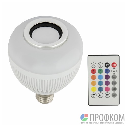 Лампа-проектор Volpe E27 8W RGB ДИСКО Bluetooth динамик белый пульт ДУ ULI-Q340